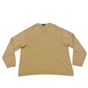 Banana Republic 100% Cashmere V Neck Trimmed Sweater | XL | Tan Cream